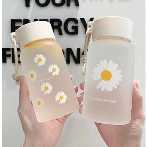 500ml Small Daisy Transparent Plastic Water Bottles BPA Free Creative Frosted Water Bottle With Portable Rope Travel Tea Cup