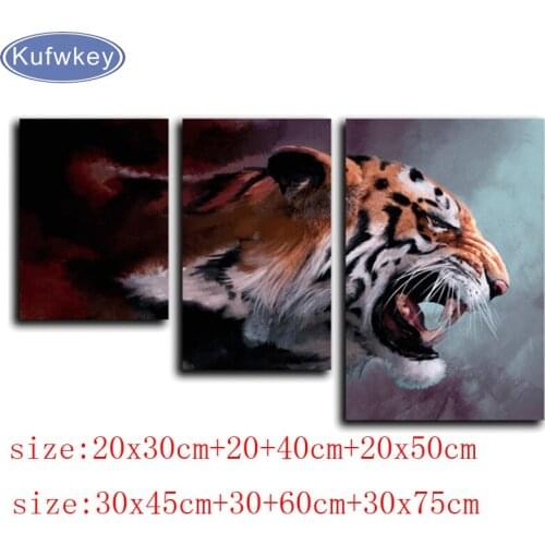 Diy Diamond Painting Cross Stitch kits 3pcs/set tiger animal photo DIY Diamond Embroidery full display diamond Mosaic Home Decor