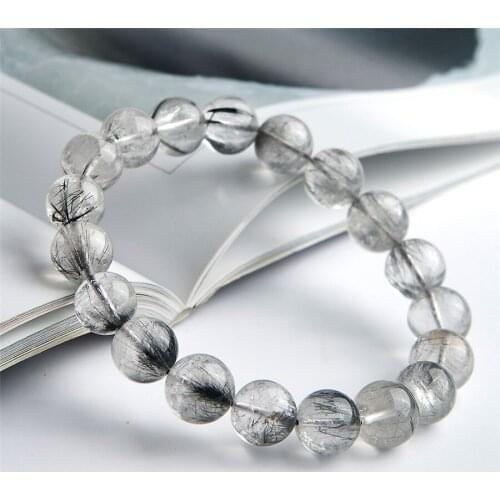 12mm Brazil Natural Brookite Rutilated Quartz Crystal Bracelets Women Men Power Stretch Healing Gems Round Bead Bracelet