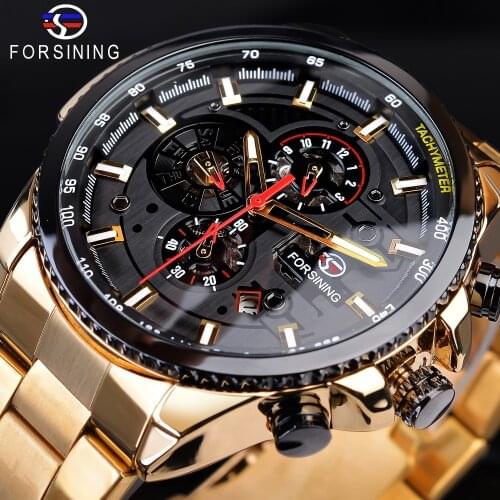 Forsining Steampunk Sport Series Classic Black Golden Clock Male Complete Calendar Mens Automatic Watches Top Brand Luxury