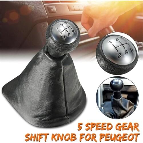 For Chrome & Leather Car Shift Gear Knob Lever Gaitor Boot Cover For Citroen C1 C4 For Peugeot 106 107 205 206 207 306 307 308