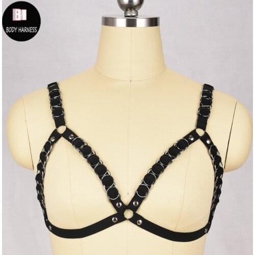 Black pastel goth harness bra cage Sexy bondage lingerie top body harness