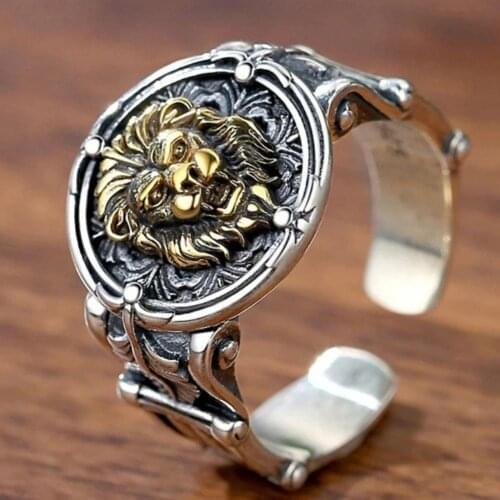 Lion King Ring 925 Sterling Silver Vintage Punk Rock Adjustable Rings 2021 New Men Women Fine Retro Animal Finger Jewelry Gift