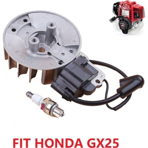 Magneto Flywheel & Ignition Coil Module Wire Spark Plug Kit Fit Honda GX25 GX25N HHT25S FG110 Trimmer Brush Cutter Mini Engine