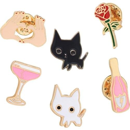 Lovely Cat Brooch Set Cute Cartoon Kitty Rabbit Brooch Pins Enamel Brooches Lapel Pins Clothes Bags Decoration Gifts for Girls