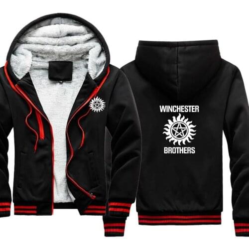 Fashion supernatural Mens Hoodie Winchester Bros Hooded Plus velvet thickening Hoodie Cotton Male clothes