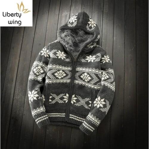 Thick Fleece Liner Autumn Winter Warm Mens Knitted Hooded Open Stitch Long Sleeve Zipper Male Cashmere Blends Sweaters Coats