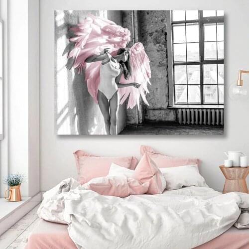 Canvas Posters Wall Art Prints Hd Painting Angel Wing Pink Feather Pictures Modular For Living Room Nordic Style Home Decoration