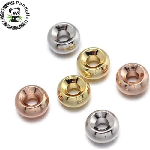 50pcs Rondelle Environmental Brass Crimp Beads Lead Free & Nickel Free & Cadmium Free, Mixed Color, 5x3mm, Hole: 2mm