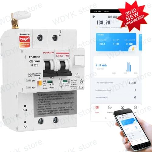 Single phase Tuya Din rail WIFI Smart Energy Meter leakage protection kWh Meter wattmeter voice control alexa
