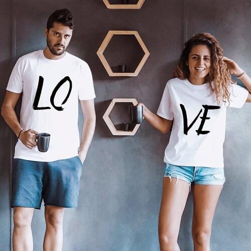 Lovers Couple Summer Funny Couple Women T Shirts Heart Love Printing Cool Men Short Sleeve Couple Boyfriend Clothing