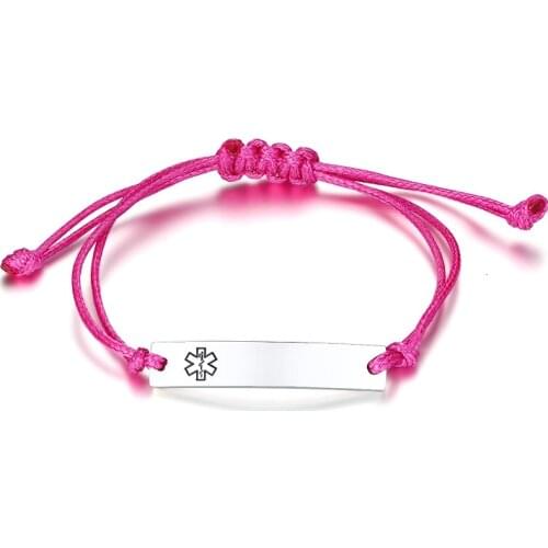 High Polished Engraved Name Logo Stainless Steel Medical Alert Braided Handmade Rope Bracelet For Gift