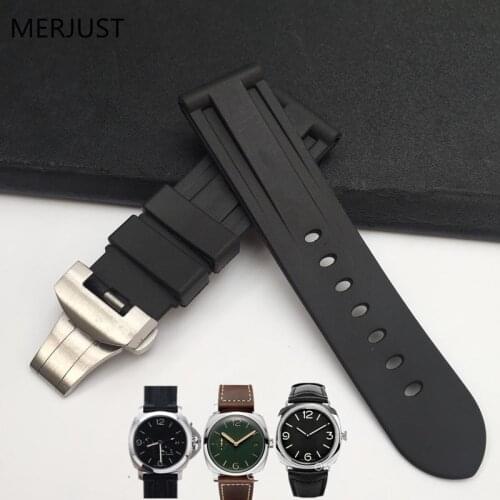 24mm (clasp 22mm) TOP GRADE Waterproof Diving Silicone Rubber Watch band Straps with deployment butterfly buckle for PAM 111