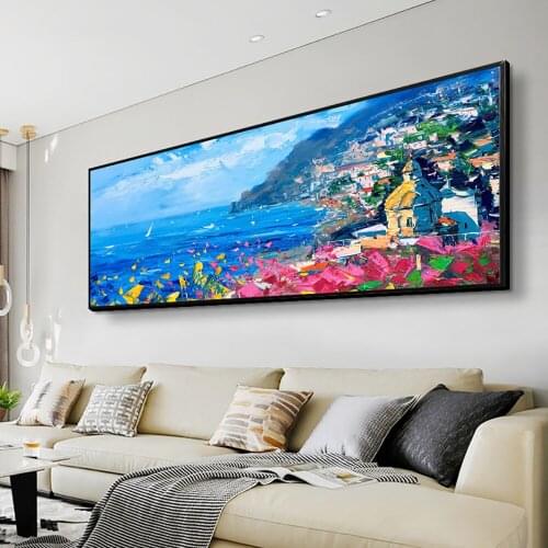 Hand Painted Modern Abstract Seaside Landscape Oil Painting Wall Art Handmade On Canvas Painting Home Bar Decoracion Salon Mural