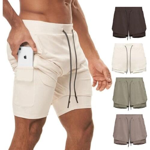 Sports Shorts Mens with Liner Matching Hanging Towel Fitness Quick Drying Running Breathable Solid Color Five Point Pants