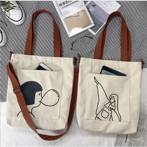 Women Shoulder Bag Large Capacity Cartoon Canvas Handbag Tote Casual Crossbody Shopper Bags Girls Cotton Cloth Messenger Bags