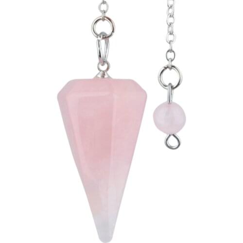SUNYIK Pink Quartz Crystal Pyramid Faceted Pendulum Reiki Healing Chakra Point Dowsing Metaphysical