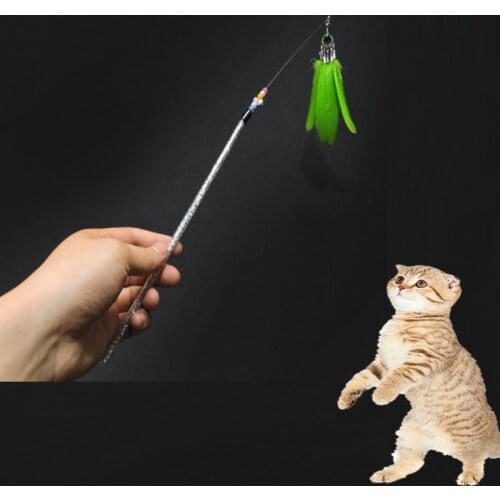 Pet Cat Teaser Telescopic Fishing Rod Solid Wood Funny Interaction Feather Bell Rods Stick Teaser Wand Kitten Toys