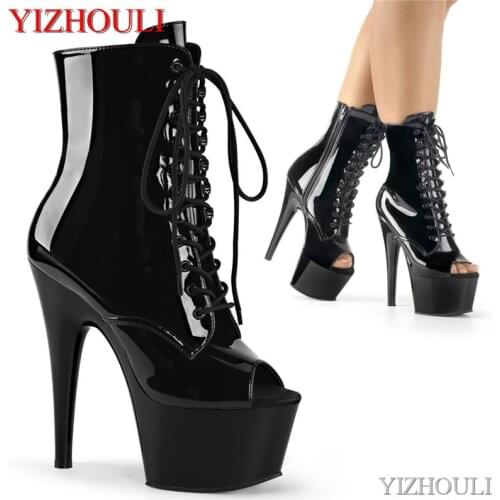 Party pole dance PU17 cm high ankle boots, 7 inches, sexy models with bare toes, dancing shoes