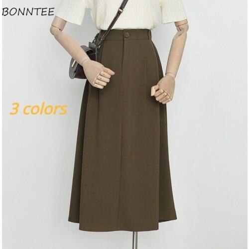 3 Colors Solid Skirts Women A-line Korean Style Popular Leisure Elastic Waist OL Formal Jupe Simple Basic Office Spring Female