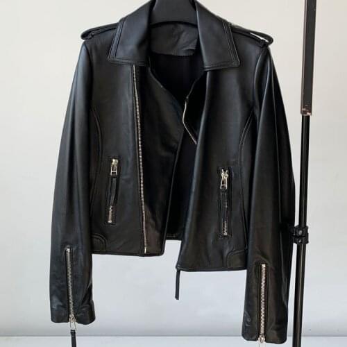 2020 Spring new leather short leather jacket ladies motorcycle slim sheep leather jacket suit collar leather jacket