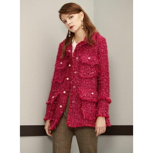 2020 New Fashion Autumn Winter Tweed Jacket Runway Luxury Brand Pocket Beads Designer Overcoat Fringe Long Coat Female Outerwear