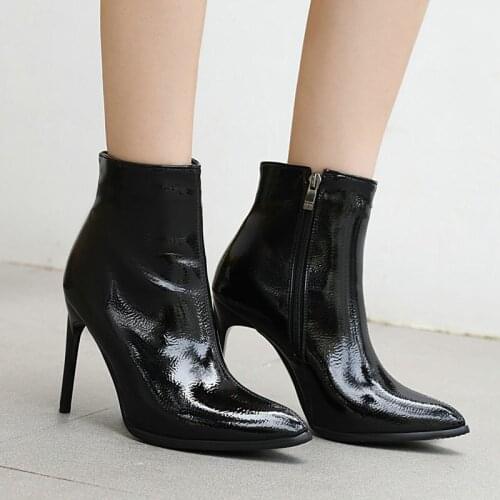 2021 Ladies Ankle Boots Sexy Stiletto High Heel PU Large Size Womens Shoes Autumn Winter Fashion Pointed Zipper Short Boots