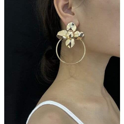 Abayabay Lover Earring Flower Drop Stud Earrings Women European Rose Gold Color Cute Girl Trendy Jewelry Brincos Aretes De Mujer