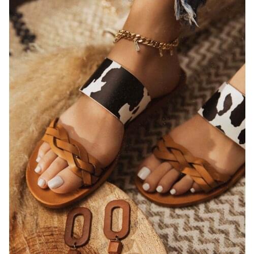 Womens Slippers Fashion Summer Slip On Sandals Leopard Print Pu Casual Ladies Flat Shoes Woman Slipper Female Comfort Shoe 2020