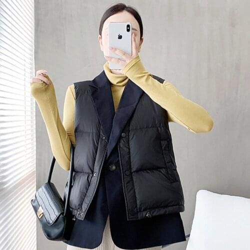 2021 Autumn Winter New Women White Duck Down Coat Vest Korean Solid Drawstring Female Waistcoat Windproof Warm Sleeveless Jacket