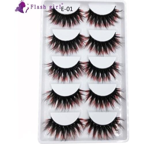 Flash Girl 5 Pairs Mink Eyelashes E01 Natural Thick Long False Eyelashes High Volume Colorful Eye Lashes Makeup Tools