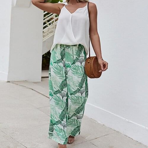 65% Dropshipping!!Casual Women Loose Outfit Sleeveless Solid Color Camisole Wide Leg Pants Suit for Summer