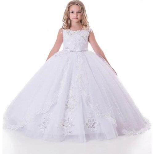 White Flower Girl Dresses for Wedding 2020 Lace Girls Pageant Gown Kids First Communion Princess Dresses