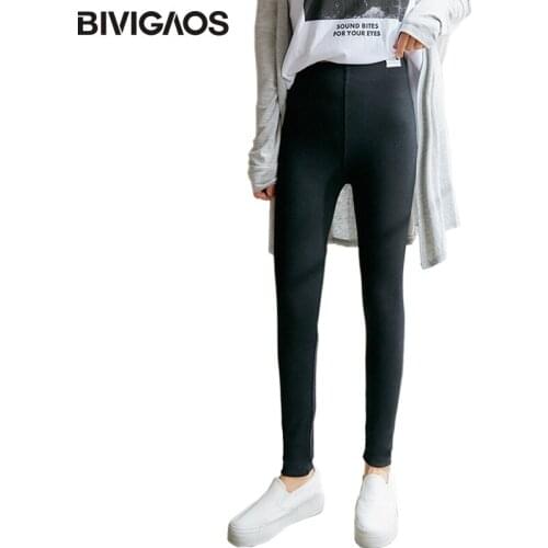 BIVIGAOS Spring New Cloth Labeling Leggings Solid Color 95 Cotton Legging Pants Slim Skinny Elastic Workout Leggings Women