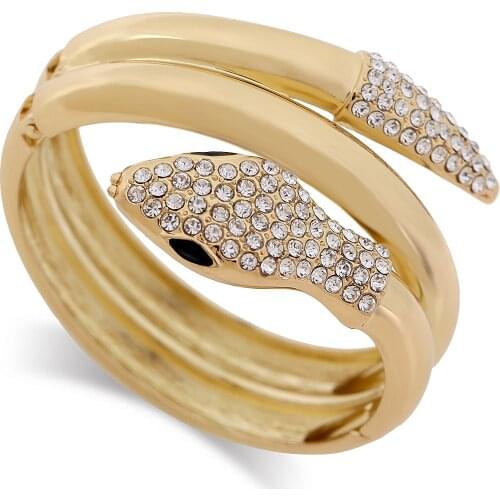 Fashion Statement Snake Bracelet Cuff Bangle for Women Gold Plated Inlaid CZ Diamonds Statement Bracelet on Halloween Jewelry