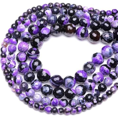 Wholesale Faceted Amethyst purple Fire Agates Stone Beads Round Loose Beads For Jewelry Making 6/8/10mm Diy Bracelet Necklace