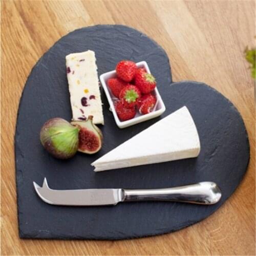 Black Solid Natural Slate Heart Shaped Dinner wedding Plate Barbecue Tray Cake Sushi Stone Dinner Cheese Pizza Flat Food Tray