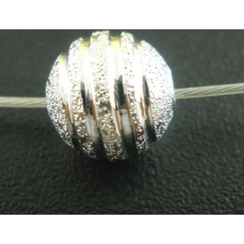 DoreenBeads Copper Spacer Beads Ball Silver Plated Stripe Carved Sparkledust DIy Making Necklace Jewelry About 8mm Dia, 80 PCs