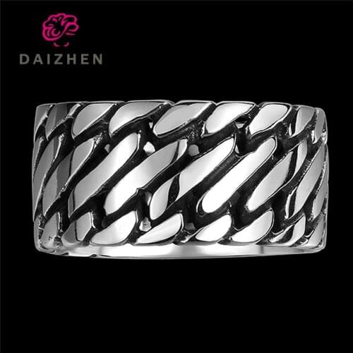 Mens Wide Twist Woven Rock Punk Circle Big Retro Retro Bicycle Antique Antique Mens Ring Retro 316L Stainless Steel Jewelry