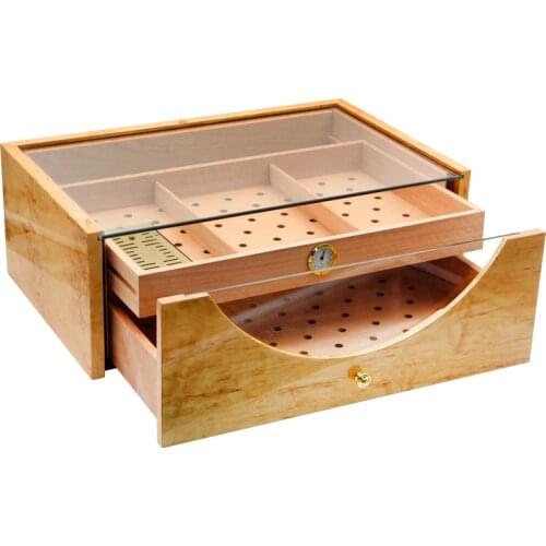 New 3 Grids Storage Cigar Box Glass Cover Cedar Wood Humidor With Humidifier Hygrometer Draw Portable Cigarette Case 150 Cigars