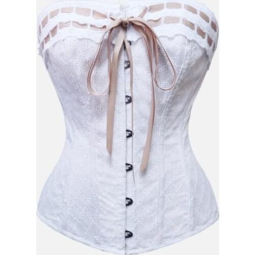 Hot style white cotton embroidery corsets memory scales steel bone bodice shape