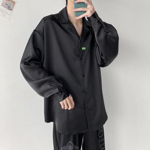 Dress Shirt Mens Fashion Solid Color Business Casual Shirts Mens Streetwear Social Men Shirt Wild Loose Long-sleeved Shirt