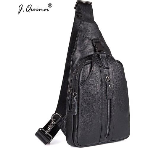 J.Quinn Male Genuine Leather Chest Bags Packs Cow Zipper Soft Mens Shoulder Handbags Fashion Brand Men Chest Bag Package 2018
