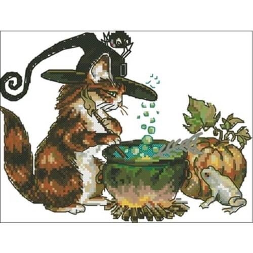 Halloween kitten patterns counted 11CT 14CT 18CT DIY Cross Stitch Sets wholesale Cross-stitch Kit Embroidery Needlework