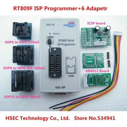 Newest RT809F programmer with 6pcs adapter +CD software SOP8 SOP16 socket KB9012 ICSP board