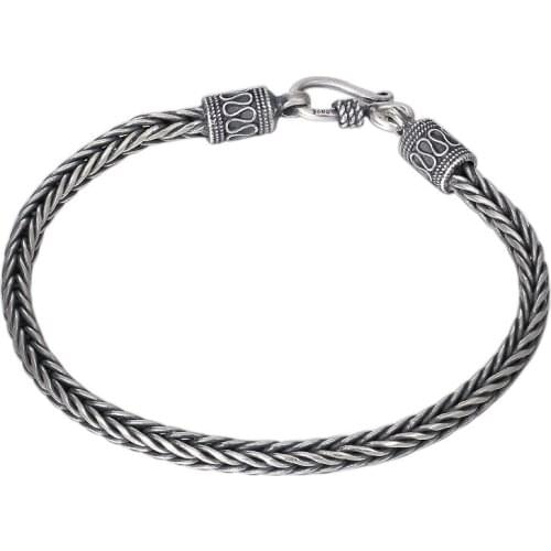 BOCAI New Real s925 Silver Fashion Jewelry Square Hemp Rope Weave 2021 Trendy Retro Punk Mens Bracelet