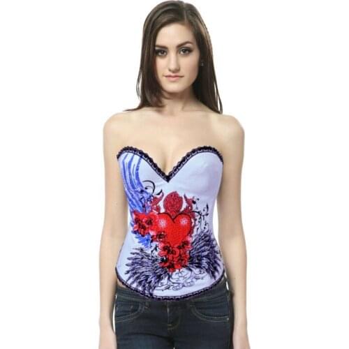 New Sexy White Base Pattern Gothic Corset 3S3052 White Base Gotic Pattern Overbust Corset