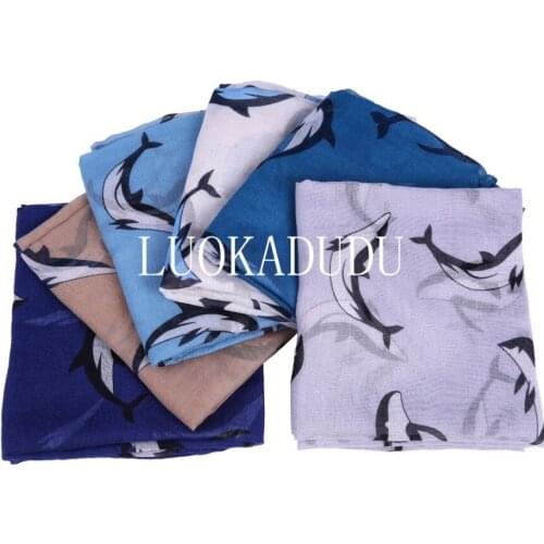 Wholesale Dolphin Print Scarf Women Animal Wrap Shawl Lady Scarves Hijab Mix Color Wholesale Free Shipping