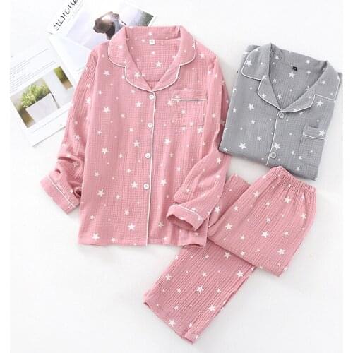 Autumn Winter Men And Women Washed 100% Cotton Gauze Long-Sleeved Pajamas Couple Cotton Double Crepe Home Service Suit