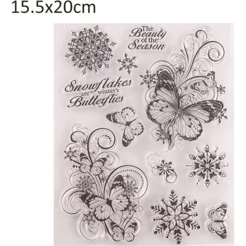 1Pcs 15.5x20CM Clear Silicone Stamp Christmas Snowflake Butterfly Pattern Photo Album Decor Card Making Decorative